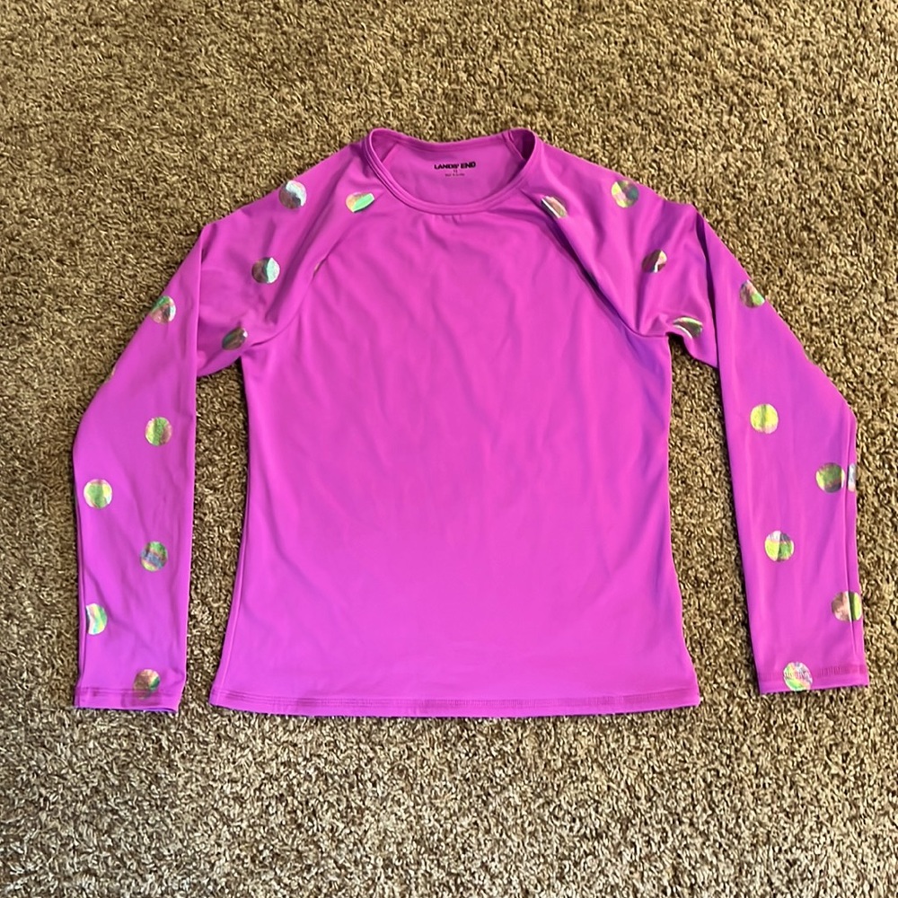 Lands’ End long sleeve orchid purple rash guard swim shirt girls 12